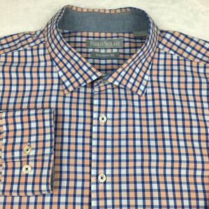 Paulo Solari Dress Shirt Mens 3XL Peach/Blue Checks Modern Fit